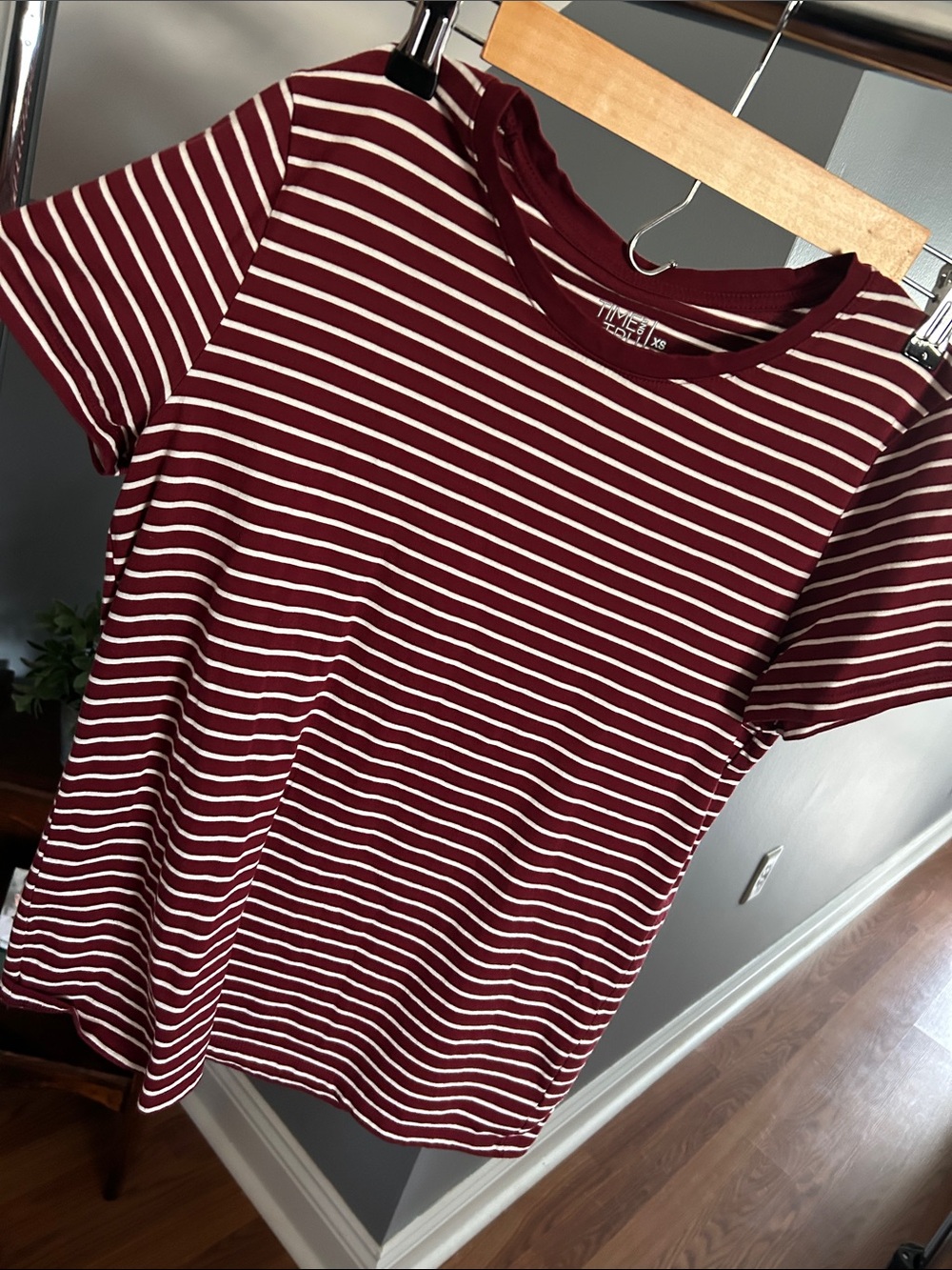 Time and Tru Striped Tee - Burgundy and White